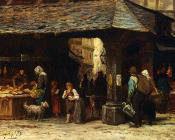 菲利普 Lodowyck 雅各布 萨德 : Frederik A Market Scene In Frankfurt